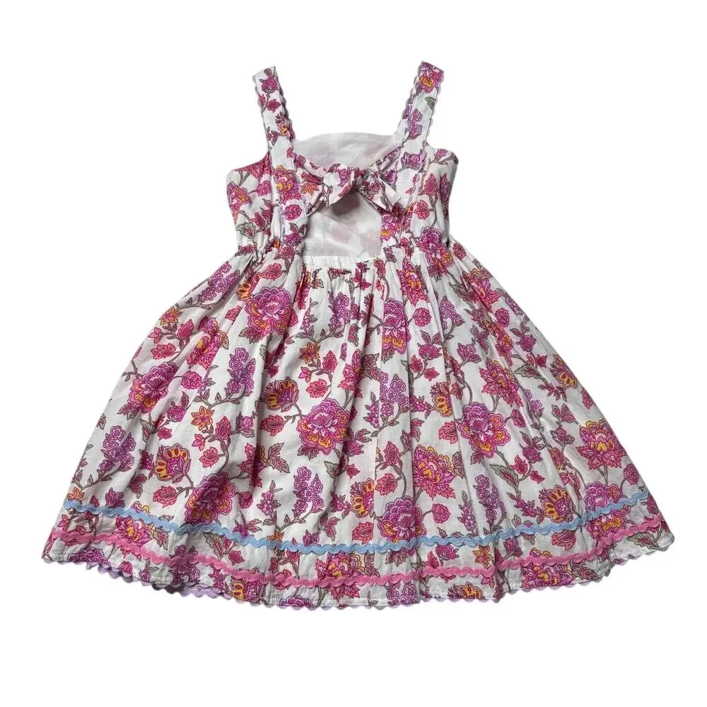 Cotton On Kids Pink Floral Bow-Back Dress Girls Size 6 Cottagecore